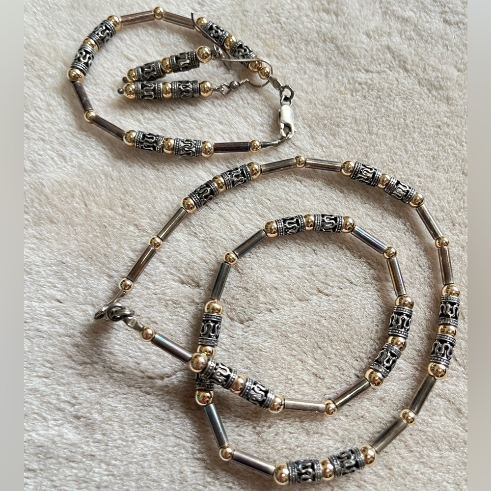 VINTAGE STERLING SILVER ISRAELI HANDCRAFTED NECKLACE w/ earrings and bracelet